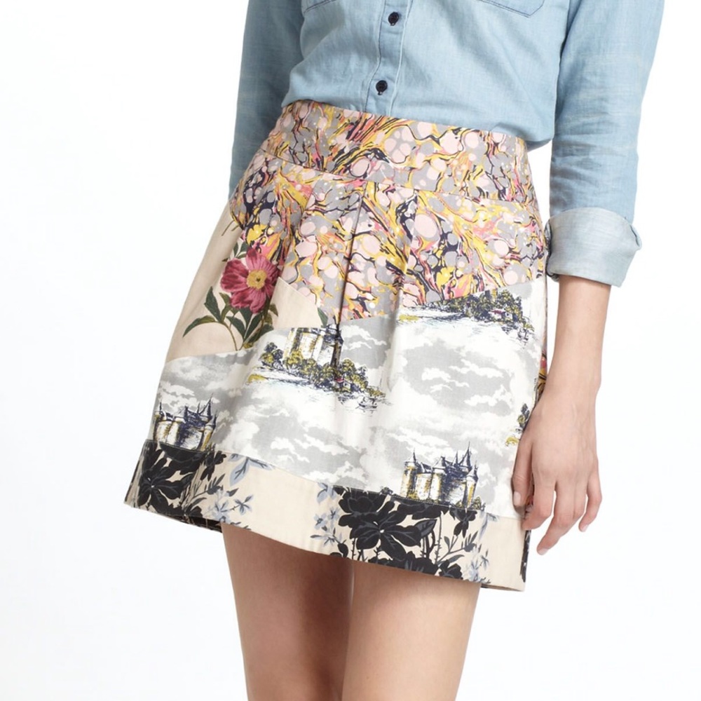 Anthropologie Flora Fortress Castle Print Skirt